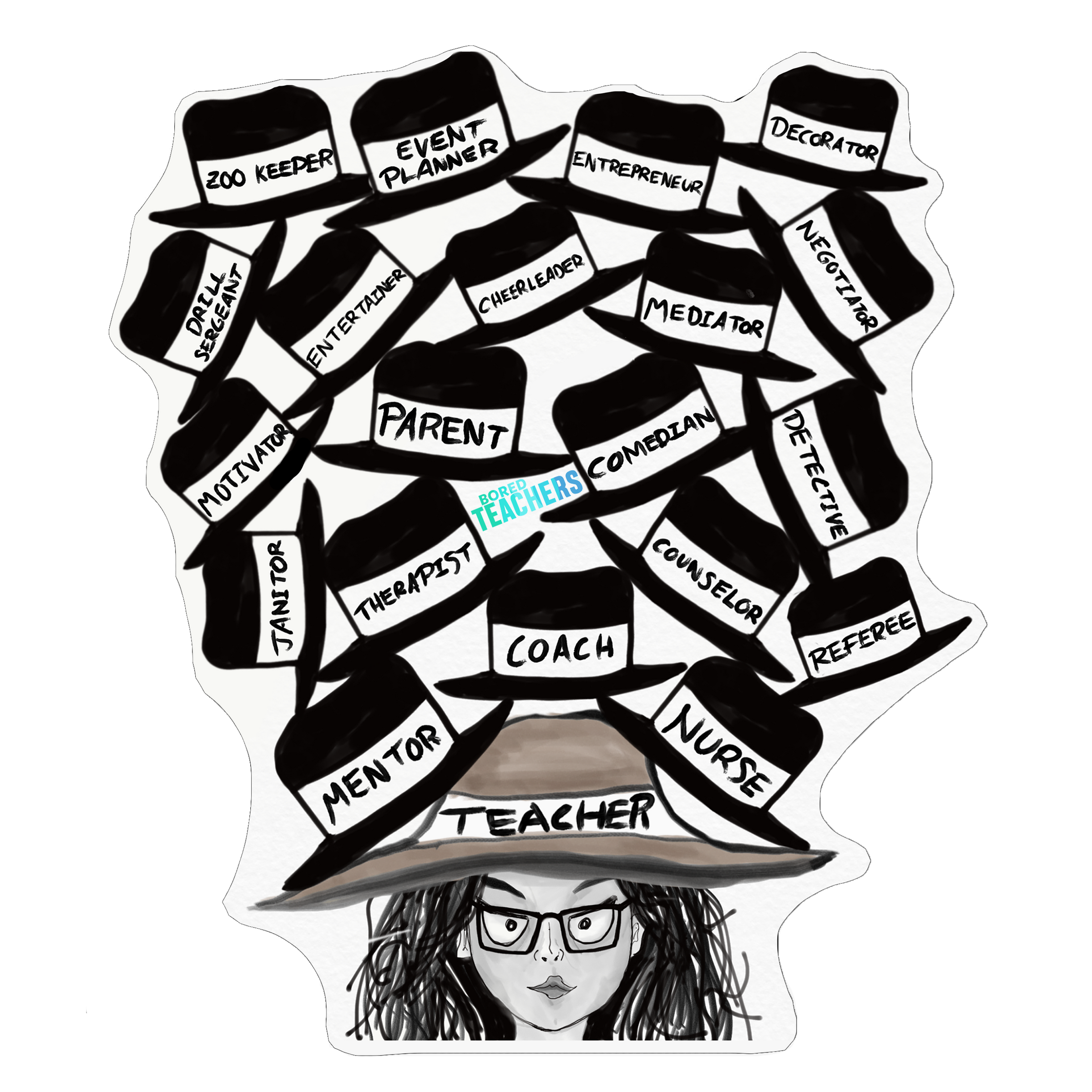 Many Hats Of A Teacher Sticker