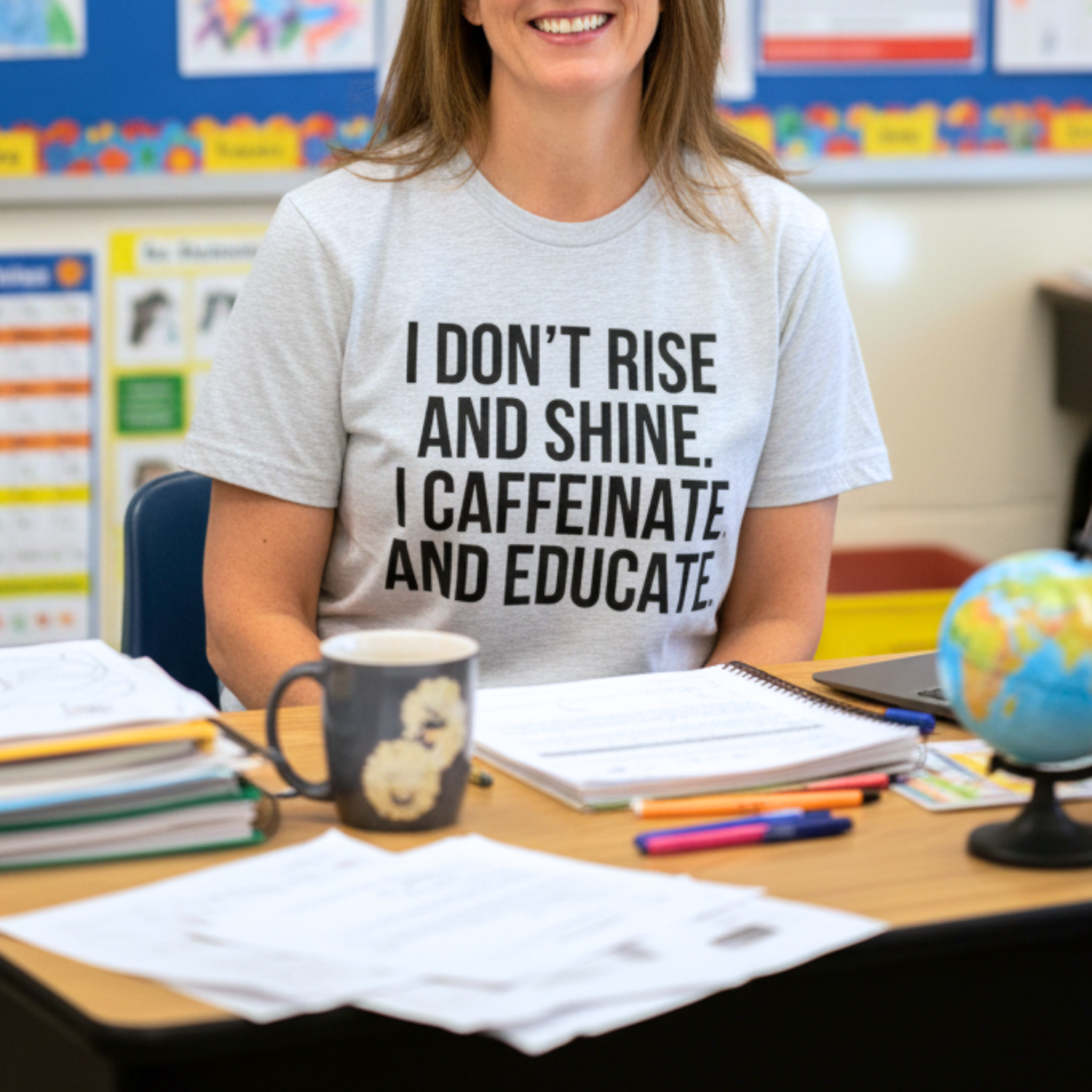 "I Don't Rise and Shine. I Caffeinate and Educate" T-shirt