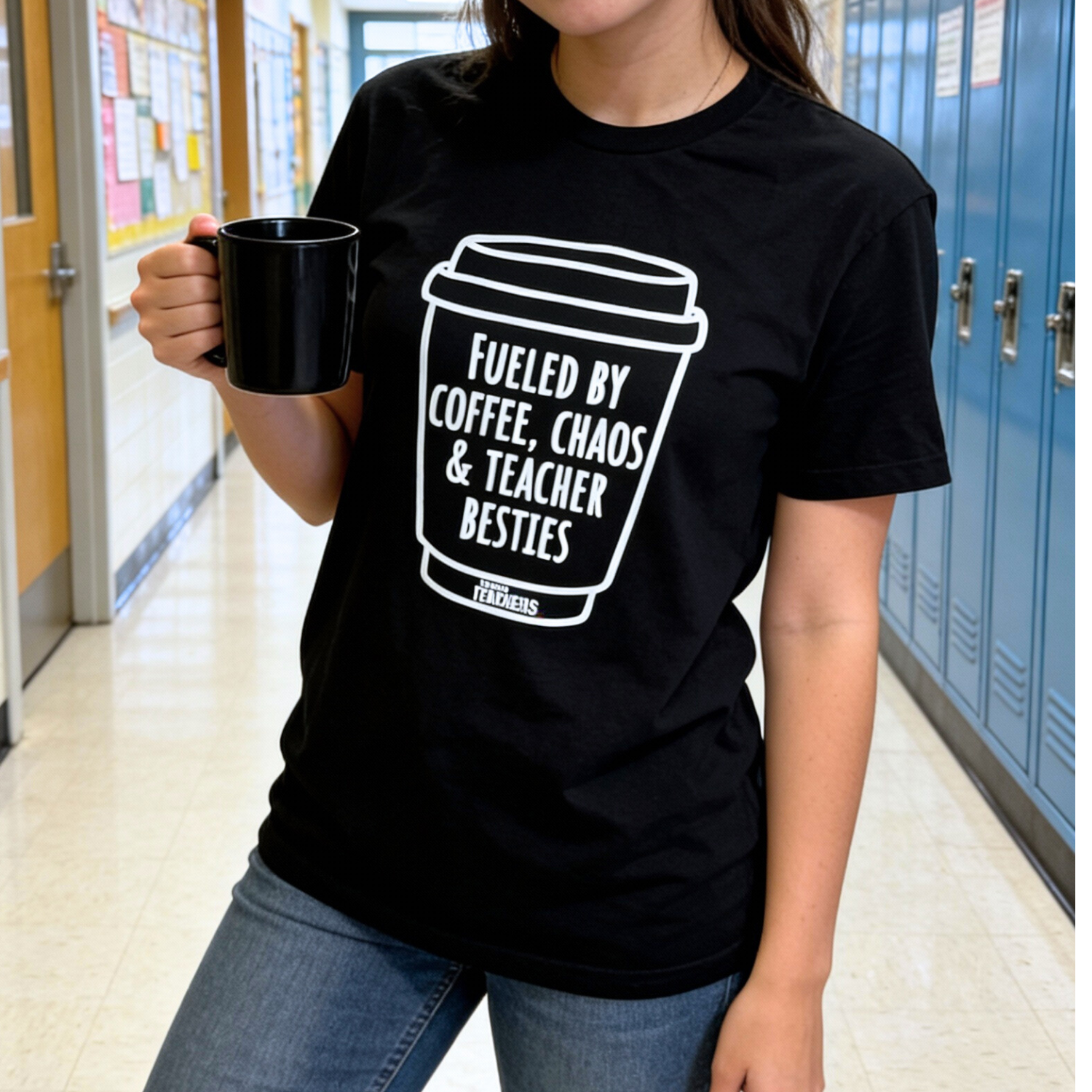 "Fueled By Coffee, Chaos & Teacher Besties" T-shirt