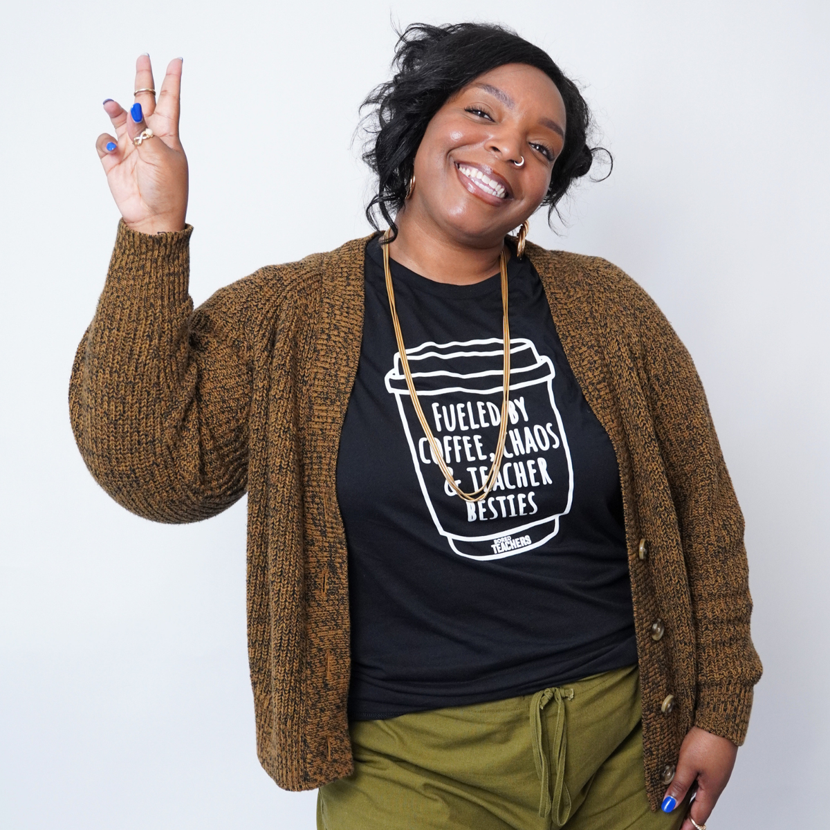 "Fueled By Coffee, Chaos & Teacher Besties" T-shirt
